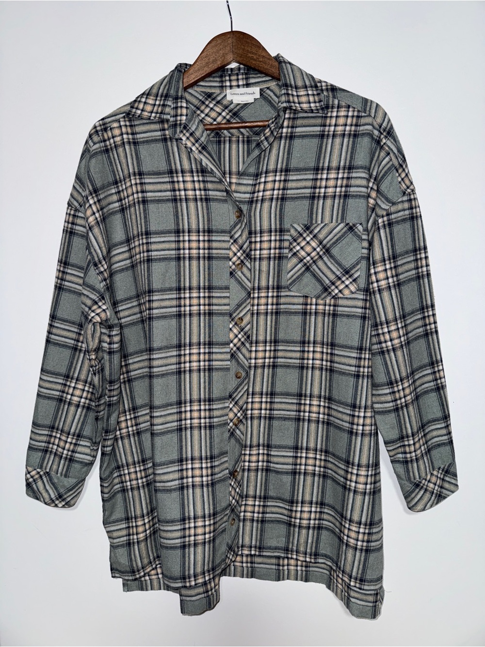 Lovers and Friends Women’s Small Gela Oversized Top in Sage Plaid